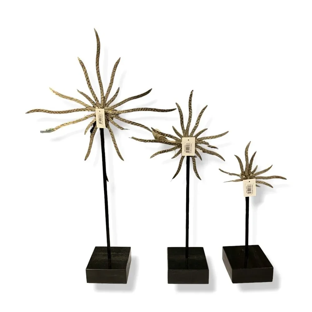 $295 Global Views Silver Starburst Set of 3 Large Decorative Figurine Sculpture